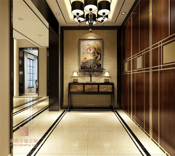 澳威全屋定制:新中式玄关棕色系